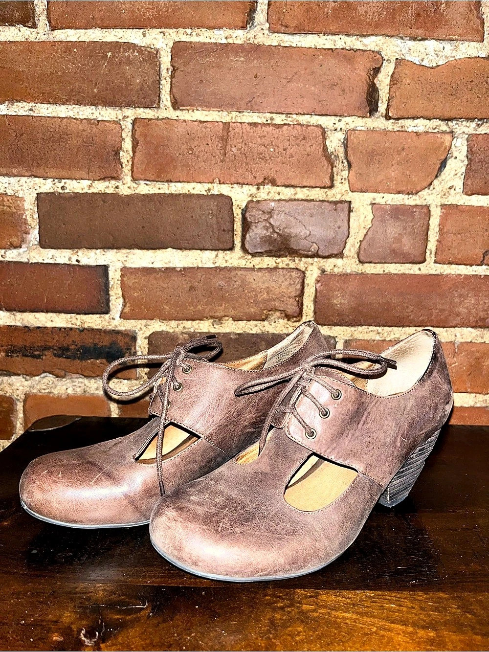 Miz Mooz Cutout Lace-Up Heels in Brown